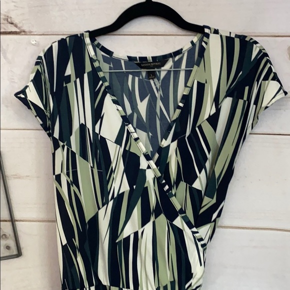 Banana Republic; Navy; Green; Midi; Wrap Dress; L - Picture 2 of 8